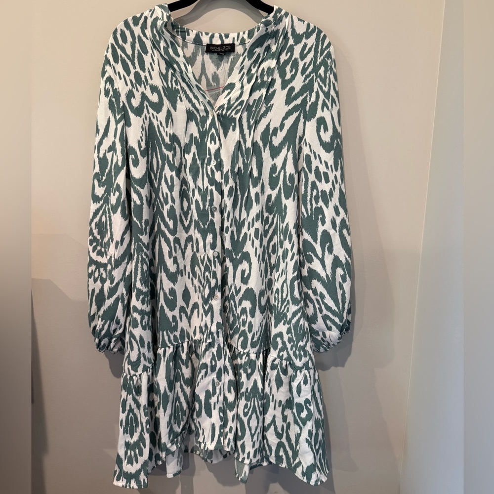 NWOT Rachel Zoe Teal and White Animal Print Dress Size Small